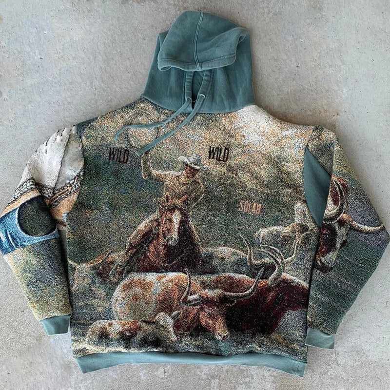New Trend Custom Jacquard Woven Cotton Anime Tapestry Hoodie