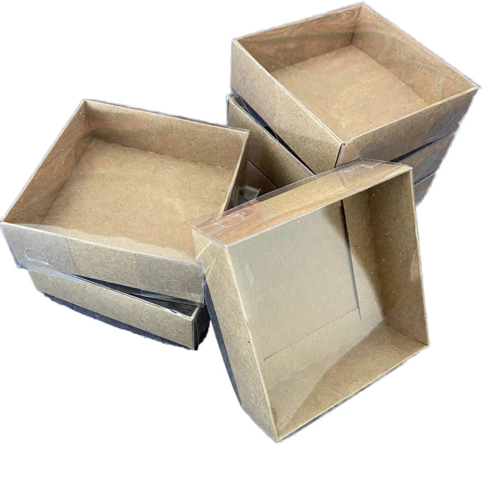 9x9x3 cm Kraft Paper Gift Box with Clear Transparent Matte Finish Lid for Christmas for Cookies Cake Candies Party Packaging