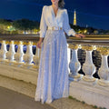 2025 Women's New Arrival | Stylish V-Neck Elegant Slim-Fit Waist-Sealed Sequined Wide-Leg Long-Sleeve Shirt Jumpsuit