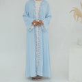 Abaya 2026 Lake Blue Lace Floral Embroidery Luxury Open Abaya Dubai Women Muslim Dress Islamic Clothing Nida Women's Clothing