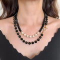 Onyx Pearl Beaded Necklace Set Modern and Classic Black White Statement Gemstone Multistrand Jewelry Gift