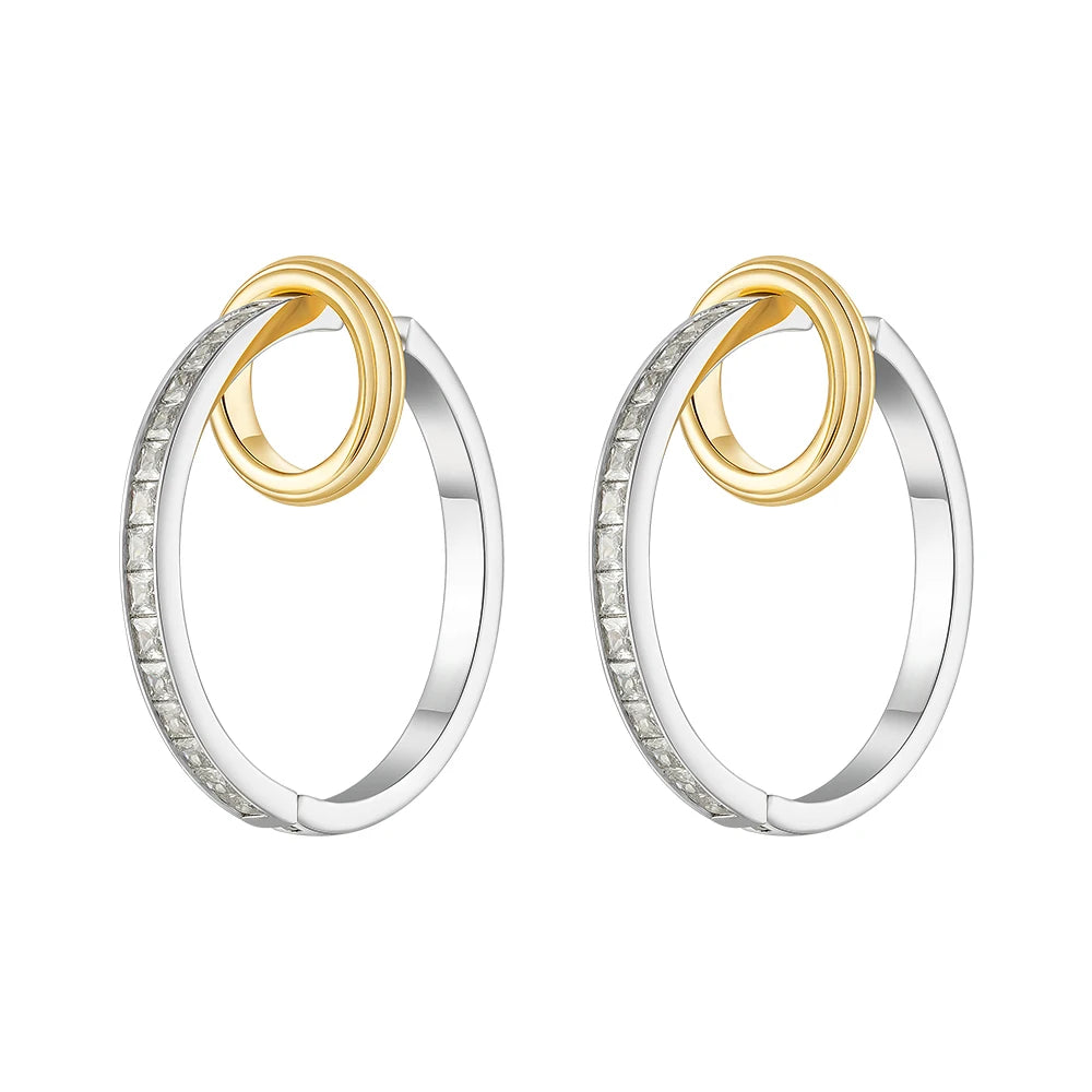 18K Gold Plated Brass Jewelry Striped Round Large Circle Zircon Two-Tone Hoop Earrings for Woman Earrings E241640