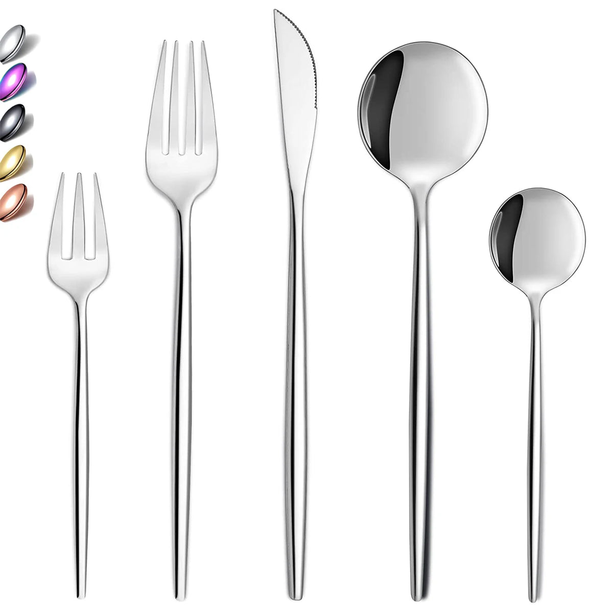 Luxury Metal Mirror Polish Silver Plated Cutlery Set Kitchen Fork Knife Spoon 20Pcs Silverware Flatware Kit MegaBDM