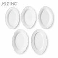 Wholesale Stock Vintage Ceramic Oval Plate Factory Price White Embossed Porcelain Platter Set 5 Designs for Hotel MegaBDM