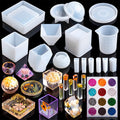 Resin Molds Silicone Kit 14Pcs Epoxy Resin Molds Including Sphere Cube Pyramid Square Round Resin Kit Molds with Glitter