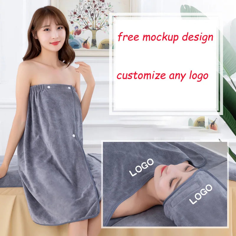 Wholesale Custom Logo Embroidered Fluffy Quick-Dry Microfiber Bath Wrap Towel with Adjustable Button for Women Salon Use