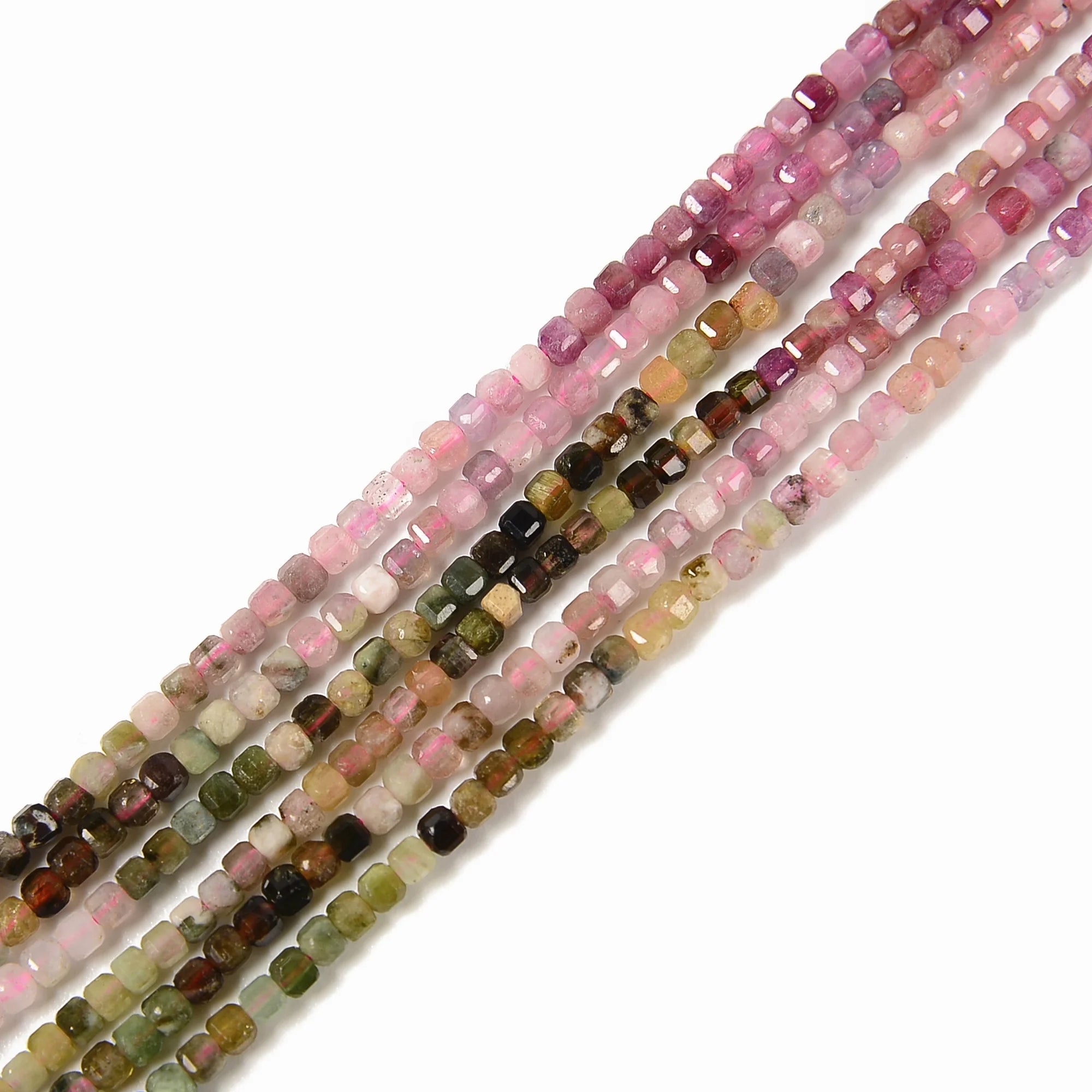 Wholesales Gradient Rainbow Tourmaline Fluorite Faceted Cube Gemstone Beads for DIY Jewelry Bracelet Making 2mm 3mm