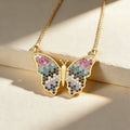 QIKU Trendy Rainbow Rhinestone Butterfly Pendant Necklace Copper Cubic Zircon Chain Choker Party Birthday Gift Jewelry Wholesale