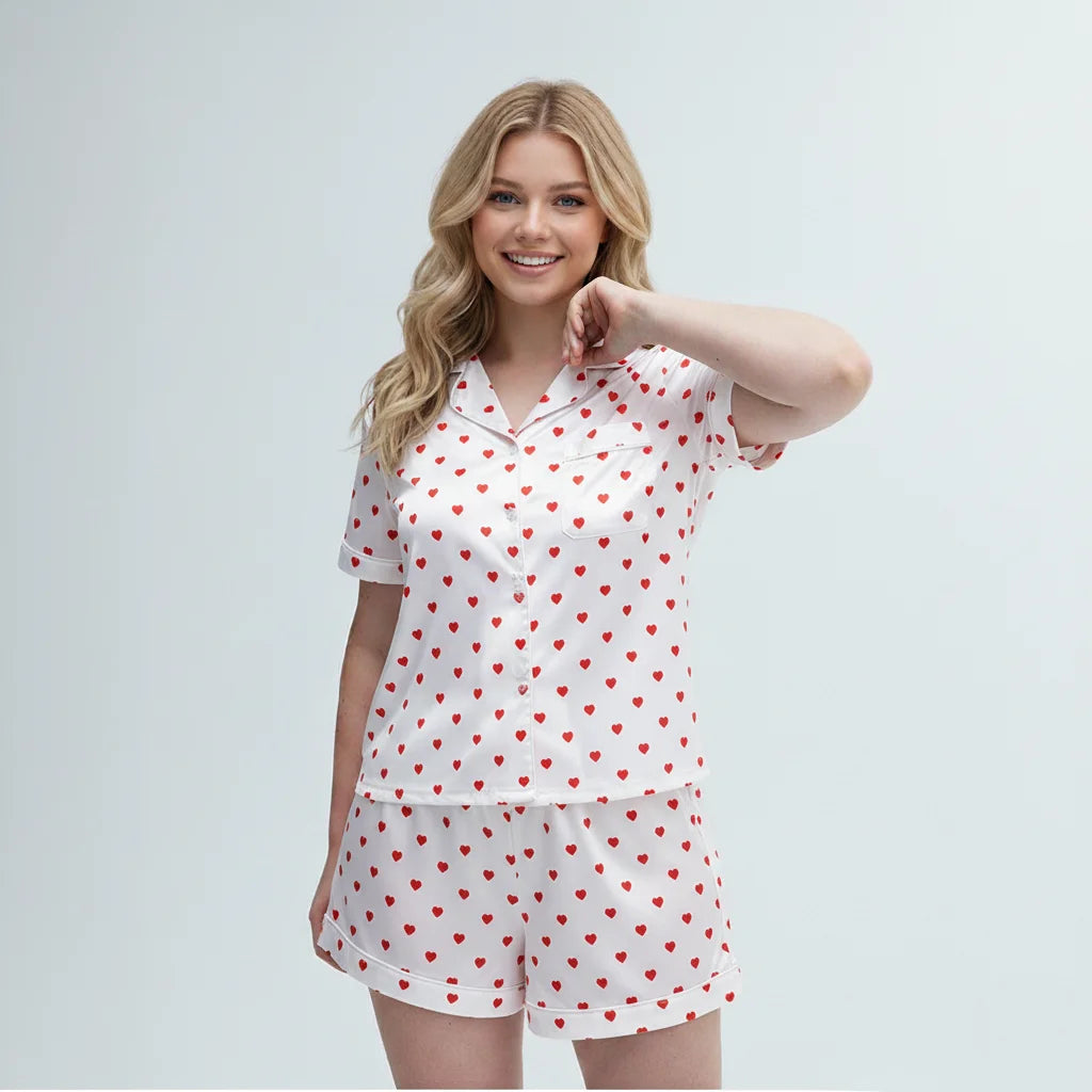 Women's Thermal Summer Short Sleeve Sleepwear Loungewear Shorts Bamboo Viscose Pajamas Silk Satin Two Piece Set Elastic Waist