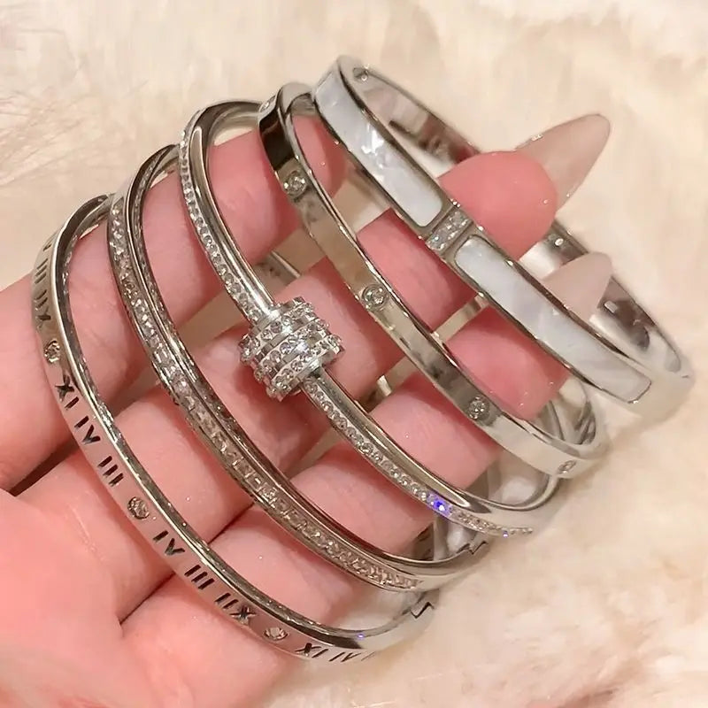 Wholesale Stainless Inoxydable Stainless Steel 18K Gold Plated Roman Women Fashion Jewelry Bracelets Bangles