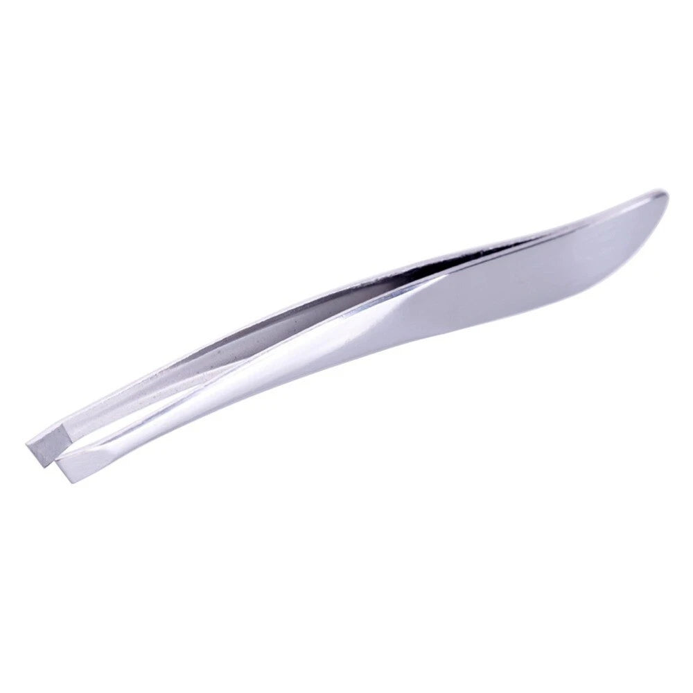 High Quality Silver Slanted Stainless Steel Eyebrow Tweezers for Women Beauty Makeup Tools with Pointed Tip for Hair Removal