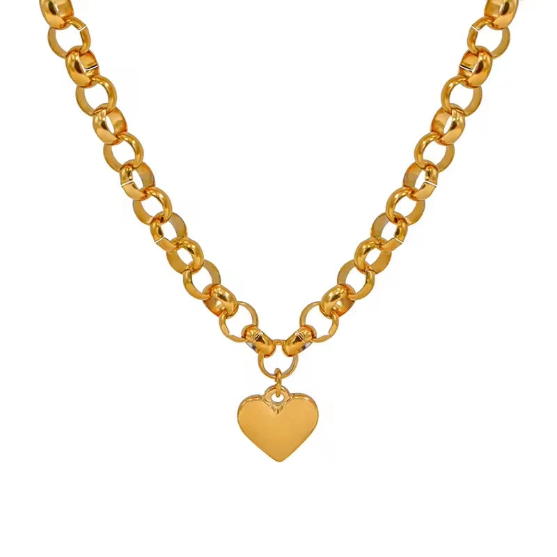 Hongtong Wholesale Fashion Jewelry Glossy Heart Pendant Necklaces Valentine's Gift Women 18K Stainless Steel Jewelry Necklace