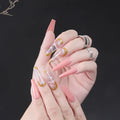 Wholesale 24Pcs ABS French Full Cover Fake Nails Glitter Powder Tips Pure Pink Long Ballerina Finger Nails Press Nail Glue