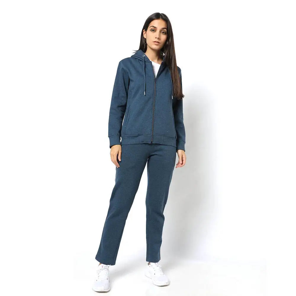 Wholesale Custom Logo Women's Cotton Winter High Street Tracksuit Cropped Boxy Zip Hoodie Flared Sweatpants Set