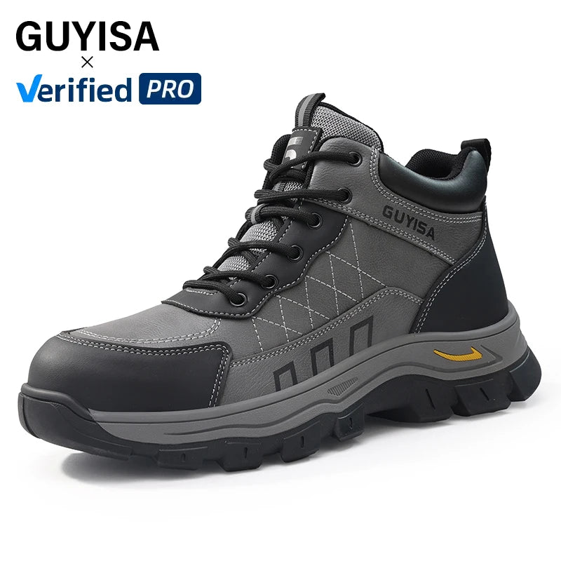 GUYISA Men's High Top Safety Boot European Standard Steel Toe Microfiber Upper Comfortable Safety Shoes