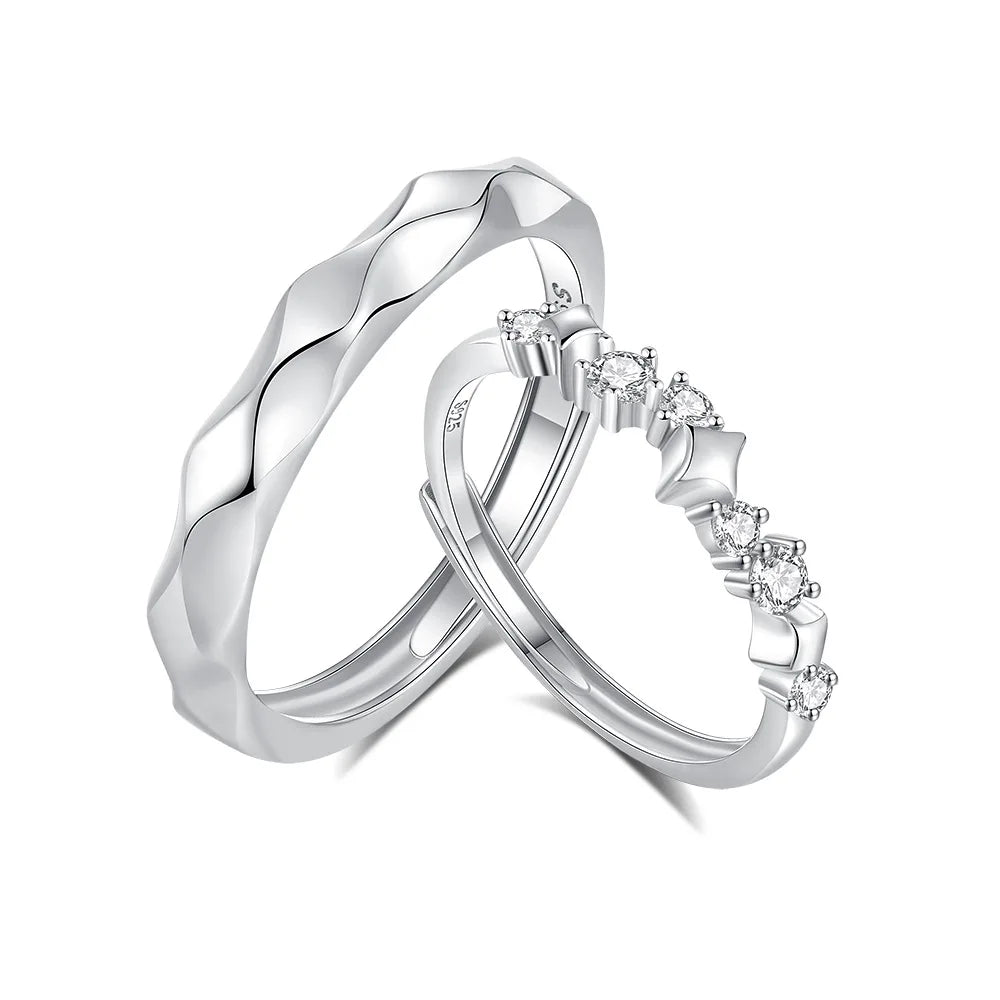 FDJZ-157 Sterling Silver Simple Couple Rings Star Zircon Wave Adjustable Free Size Men Women Matching Rings Fashion Jewelry