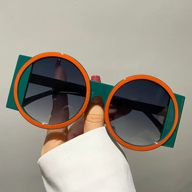 Logo Custom 2025 Retro Women Big Frame Sun Glasses UV400 Double Color Round Sunglasses Women