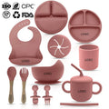BPA Free Eco-Friendly Silicone Kids Tableware Set-Waterproof Bib Suction Plate Bowl Spoon Food Grade Baby Feeding Dinnerware