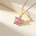 QIKU Cute Tortoise Shape Colorful Shell Charm Women Necklace Gold Color Copper Cubic Zirconia Crystal Link Pendant Jewelry Gift