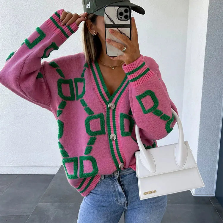 Bestseller 2026 Fall Winter Women's Eco-Friendly Sweet Stylish V-Neck Loose Soft Warm Comfy Knit Shirt/Blouse