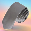 Grey Plain Satin Woven Slim Fashion Tie