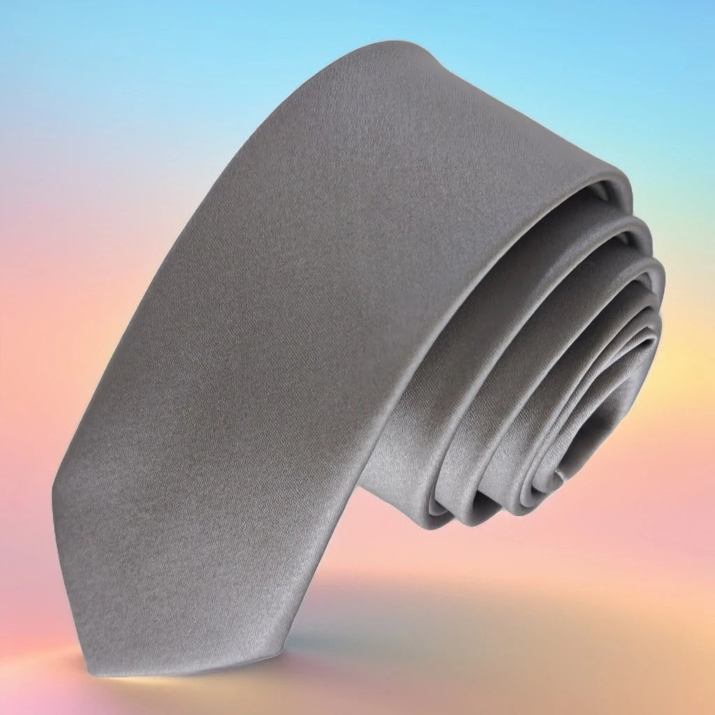 Grey Plain Satin Woven Slim Fashion Tie