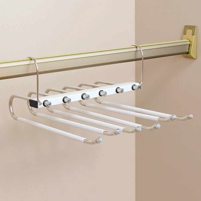 Adjustable Multi-Tier Pants Rack Anti-Slip Foldable Clothes Organizer for Bathrooms and Kitchens for Compact Living Spaces