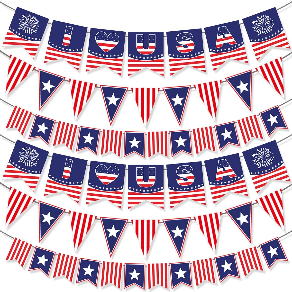 2025 New American Independence Day Flag USA Five Pointed Star Decal Home Courtyard Party Decoration I LOVE USA Flag Banner