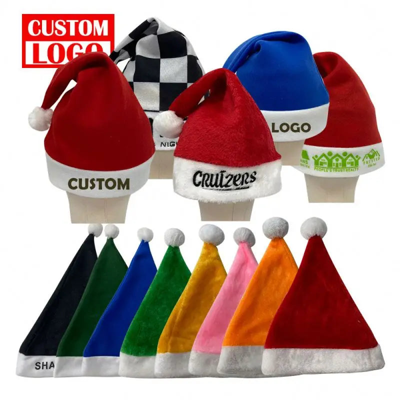 Festival Party Decoration Red Xmas Hat Custom Embroidered Logo Christmas Santa Hat Red White Santa Claus Caps