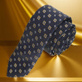 Navy Blue and Gold Checkerboard Jacquard Woven Slim Fashion Tie
