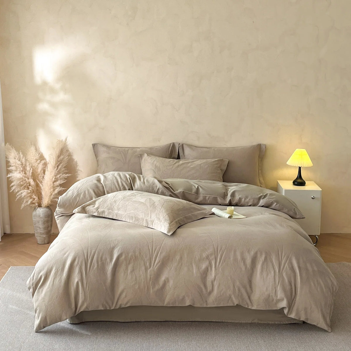 High-end Light Luxury Hotel Textile Brown Jacquard Bed Linen Long Staple Cotton Bedsheet 4-Piece Modern Duvet Cover Bedding Set MegaBDM