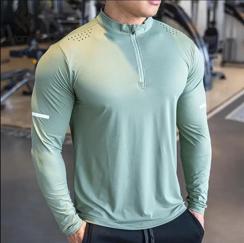 180 Grams Printed O-Neck Solid Breathable Compression Blank Quick Dry Quarter Zip Long Sleeve Performance Long Sleeve T Shirt