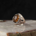 Custom Logo Men's Ottoman Style Fine Ring 925 Sterling Bi-Color Rhodium & Gold Plated Made in Turkey Model RCEGYT-778