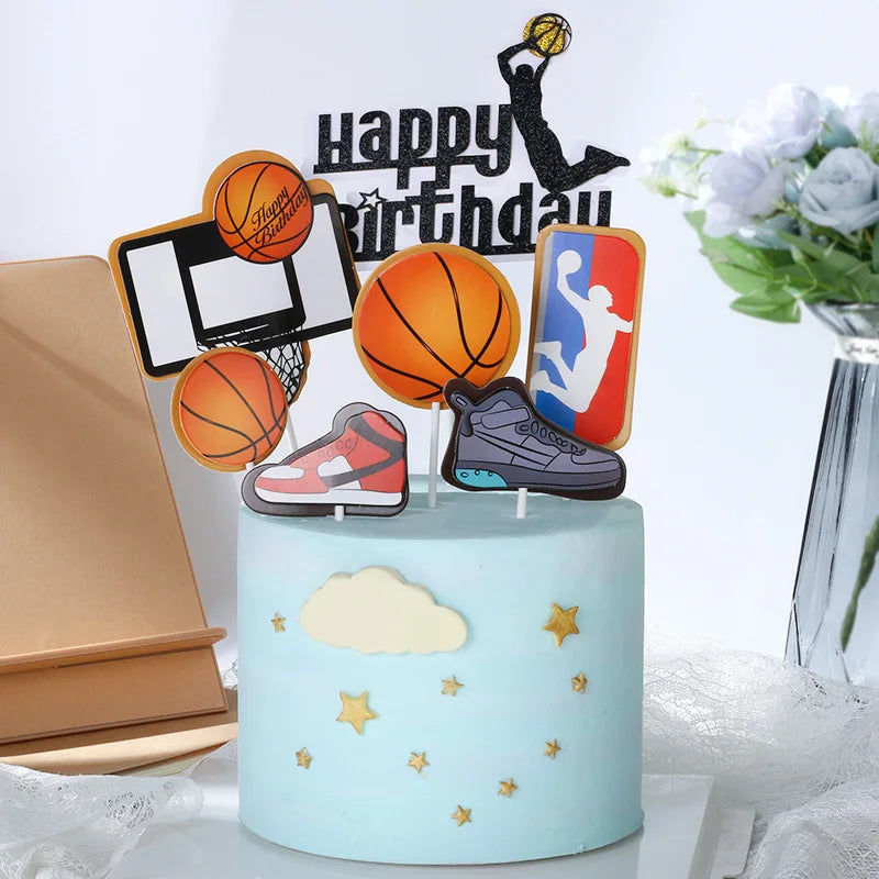 Paper Soccer & Basketball Ball Cake Topper Decorations for Theme Party Football Player Boy Birthday Sport Supplies