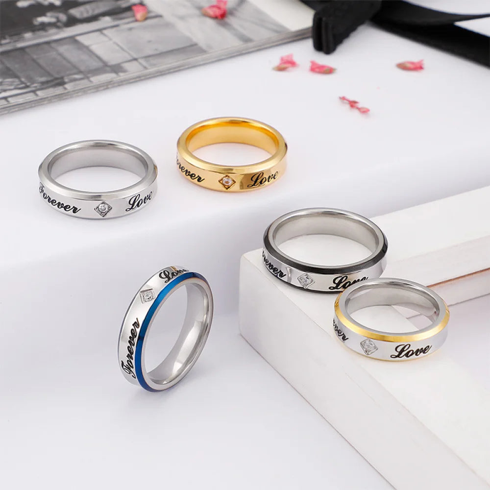 Trendy Stainless Steel Non Tarnish Gold Plated Forever Love Heart Finger Ring Jewelry for Couple Valentine's Day Gift