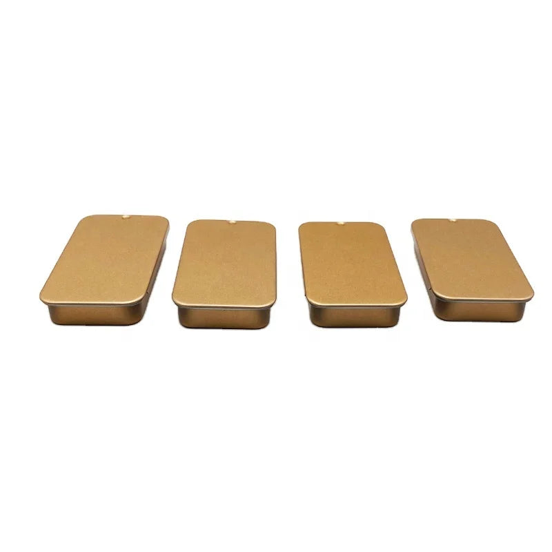 Customized Logo Aluminum Storage Box Nice Gift Mini Canning Jars Golden Color Rectangle Metal Tinplate Tin Box With  Sliding Lid
