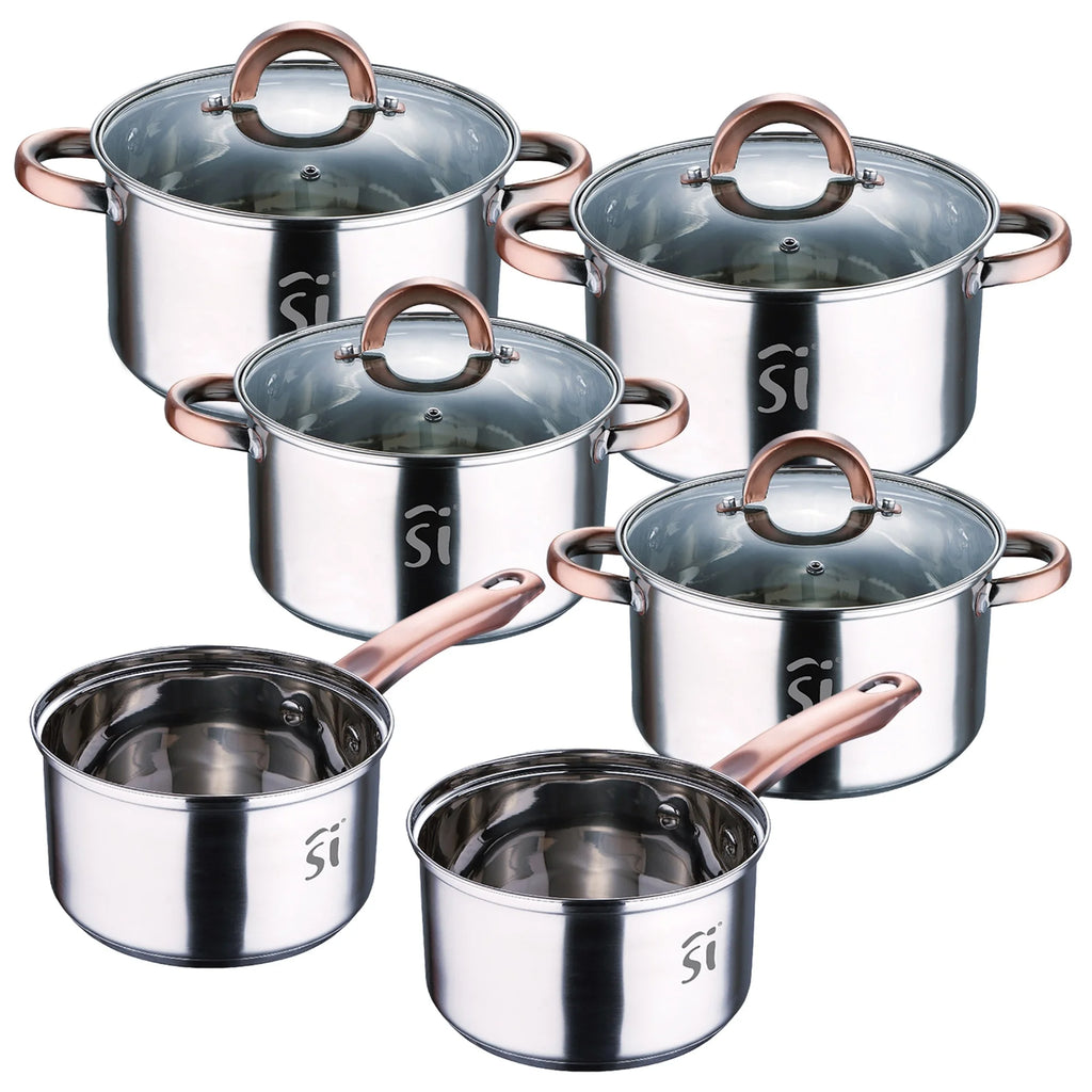 10-piece stainless steel cookware set (2 x 16cm 2 x 18cm 2 x 20cm) with lids - San Ignacio