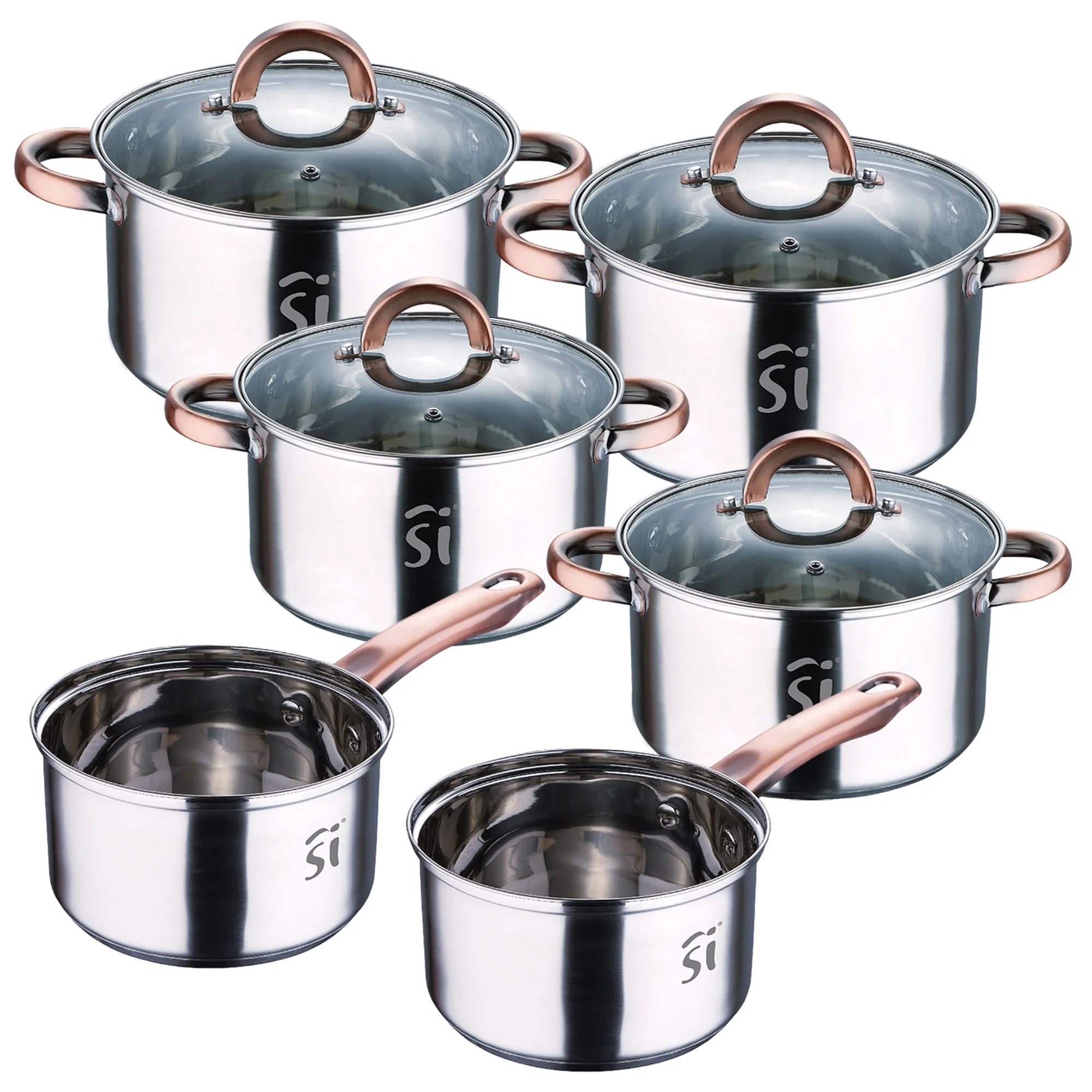10-piece stainless steel cookware set (2 x 16cm 2 x 18cm 2 x 20cm) with lids - San Ignacio