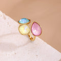 Ins Fashions Multi Color 18K Gold Plated Stainless Steel Purple and Pink Rhinestone Ring Heart Stones Open Rings for Women Gifts