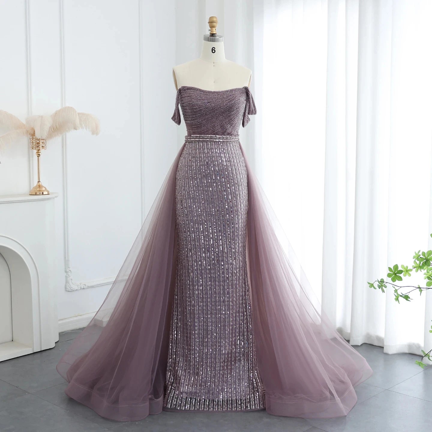 Jancember SZ137 Elegant Sequins Off Shoulder Arabic Evening Prom Gowns