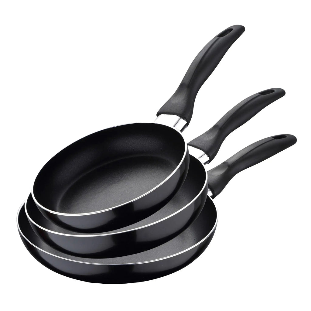 Set of 3 frying pans (16 20 24cm) pressed aluminum suitable for induction Navy black Ergonomic aluminum frying pans
