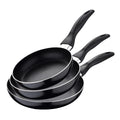 Set of 3 frying pans (16 20 24cm) pressed aluminum suitable for induction Navy black Ergonomic aluminum frying pans