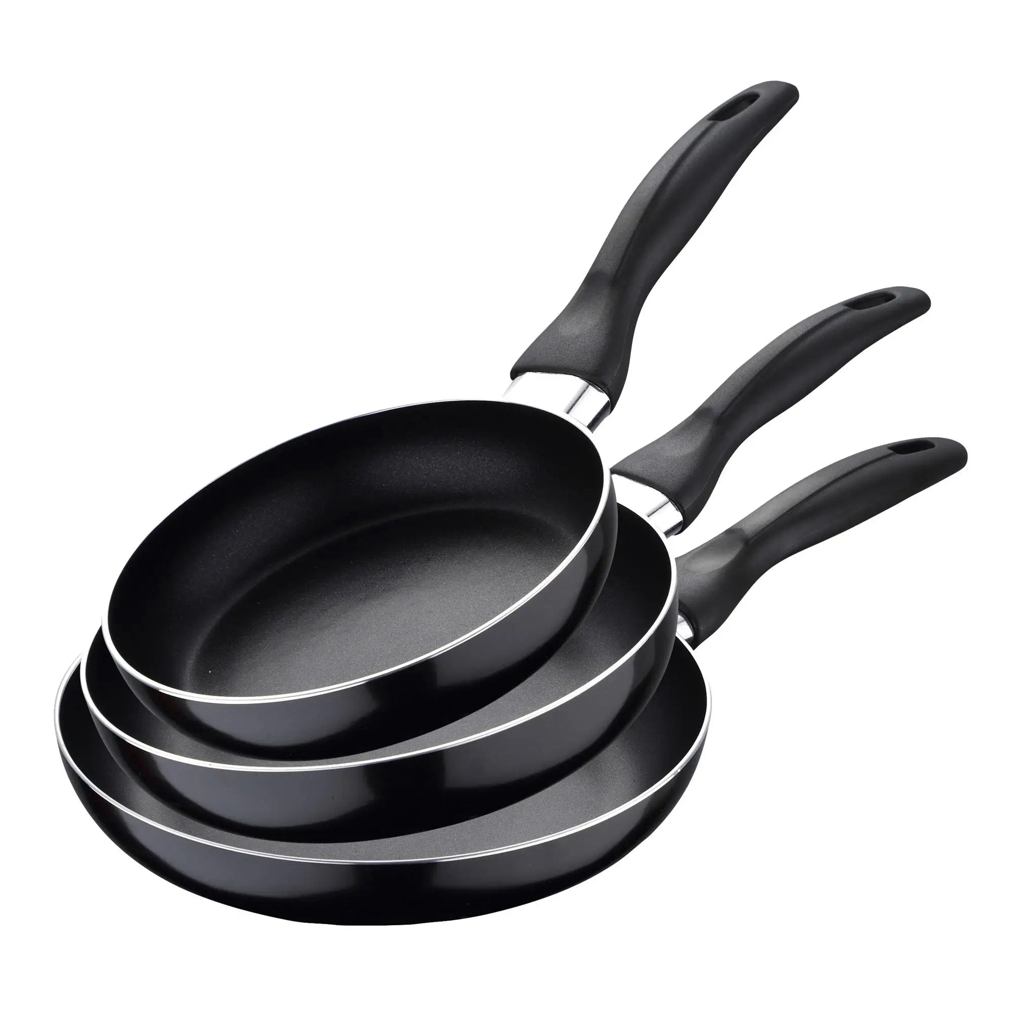 Set of 3 frying pans (16 20 24cm) pressed aluminum suitable for induction Navy black Ergonomic aluminum frying pans