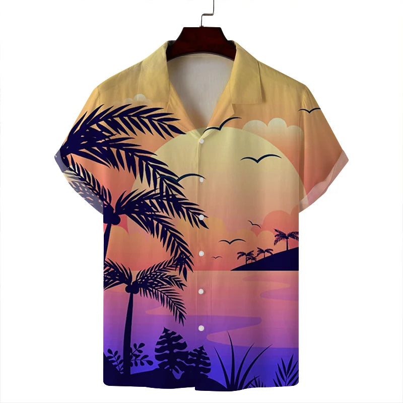 Custom Men's Hawaiian Aloha Printed Breathable Short Sleeve 100% Polyester Beach Shirt