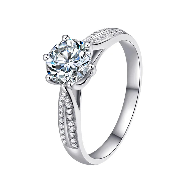 XJZ007 Solid 925 Sterling Silver 1CT Moissanite Diamond Engagement Ring for Women Statement White Gold Finger Jewelry Gift