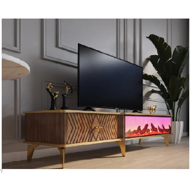 Wooden Electronic Fireplace Coffee Table with Bluetooth Connection Modern Luxury Design Living Room Furniture Panel Style