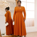 A Line Autumn Stand Collar Hollow Out Beaded Casual Dresses Plus Size