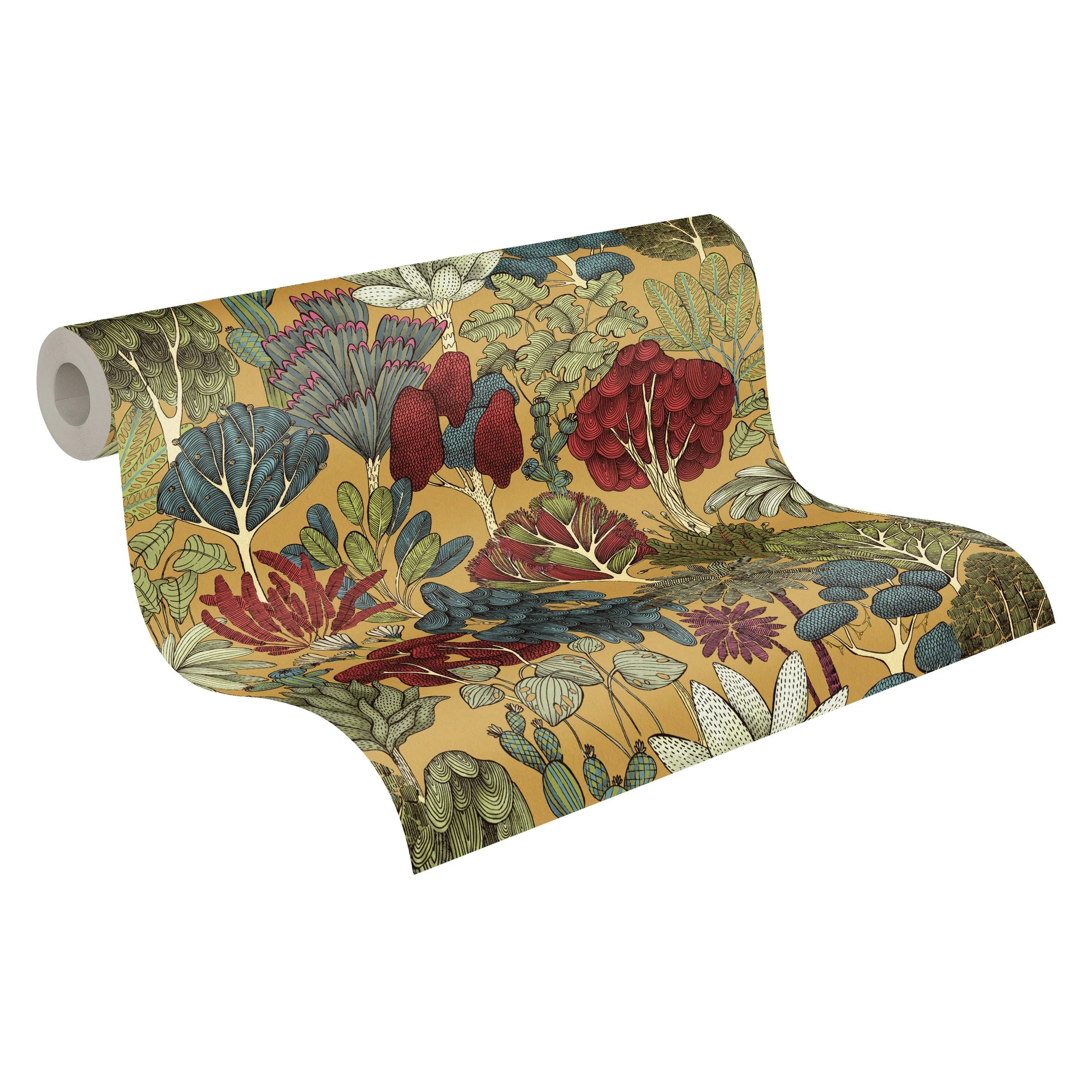 Made Germany Modern Luxury Non Woven Wallpaper Jungle Flowers Wash-Resistant Yellow Red Blue Pink 1005x053m Kitchen Bathroom