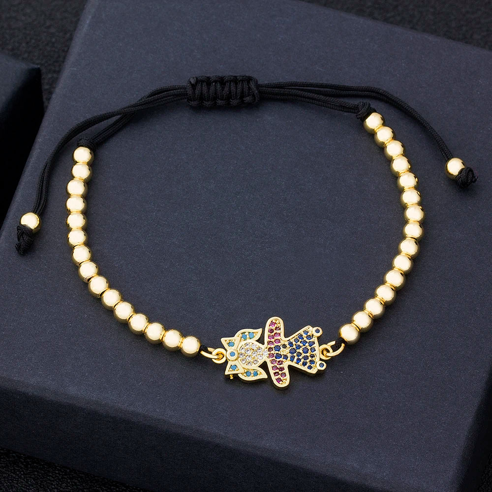 QIKU New Fashion Cute Girl Boy Couple Beaded Bracelet Women Handmade Gold Plated Geometric Adjustable Trendy Zircon Jewelry Men