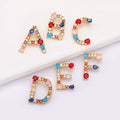 QIKU Wholesale 18k Gold Plated A-Z Initials Colorful Zircon Luxury Cute Letter Charms for Jewelry Making